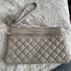 Michael Kors Gray Quilted Wristlet